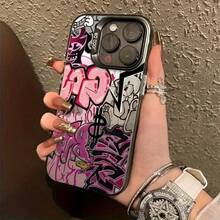 [24h Shipping From DE/FR/ES] [24-Hour Local Shipping] Y2K Pink And Black Graffiti Street Style Printed Shockproof Phone Case, Compatible With IPhone 17/16/15/14/13/12/11 Plus Pro Max 17Air 16e, Galaxy S21-S26 Ultra/Edge/Fe/Plus And Other Models Such As , , Etc. Full Coverage With A Soft Edge, Protective Case In A Cool Subculture Style, Unique And Niche Design. - 1 Image - View 2