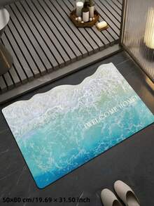 1pc, Summer New, Beach Wave + "Welcome" Slogan Doormat, Summer Hot-Selling, Door Mat, Small Rug, Welcome Mat, Carpet, Floor Mat, Outdoor Door Mat, Kitchen Rug, Home Decor, Front Door Mat, Area Small Rug, Outdoor Mat, Home Decor, Area Rug, Garden Rug, Washable Rug - Multicolor - View 3