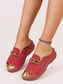 Neue Damen-Sandalen mit dicker Sohle, Keilabsatz und Plateau, Strandmode für Urlaub und Party - Rot - Übersicht 6