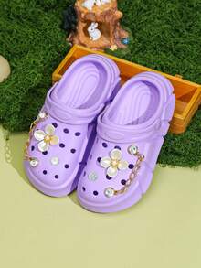 HOEASE Zuecos para niñas, zapatos de jardín, sandalias cómodas y ligeras con diseño calado, diseño floral para primavera y verano - Morado - Ver 4