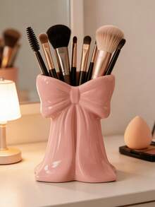 1pc Bow Makeup Brush Holder, Vanity Tabletop Desktop Decorative Storage Box, Beauty Tool Organizer, Cute Home Storage Accessory - Multicolor - View 12