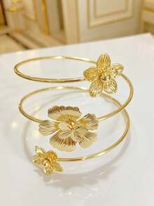 6 Stücke Set exquisite Blumen-Serie Metall-Armreifen, verstellbare Sommer-Blumen-Schmetterling-Blatt-vielseitige Armbänder, einzigartiges geschichtetes Design, geeignet für den täglichen Gebrauch, Zusammenkünfte, Partys, Geschenke - 6 Stück Gold-1 - Übersicht 8