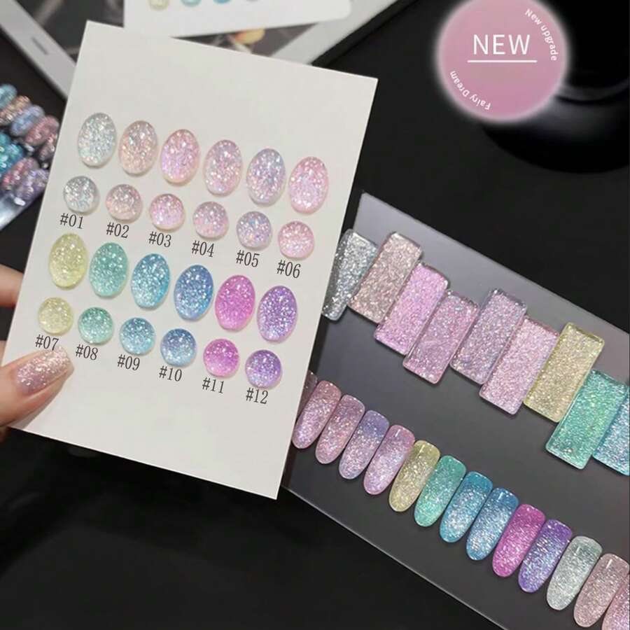 MISS MIANEL 10ML 1pc 仙女夢幻閃鑽凝膠指甲油 2026夏季新品熱銷 高密度超亮虹彩閃粉指甲油 粉色指甲 藍色指甲 綠色指甲 適用於腳趾甲