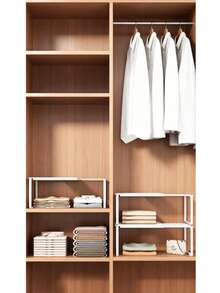 1pc Black/White Iron Expandable Wardrobe Shelf, Cabinet Clothes Divider Rack, Closet Storage Organizer, Suitable For Home, Office, Retail Use - Multicolor - View 8