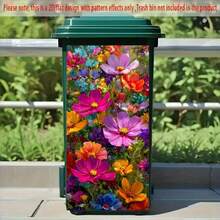 1pc Trash Can Sticker, Floral Wonderland Wall Decor Sticker, Suitable For Outdoor Creative Trash Can Sticker, 2D Flat - A - View 2