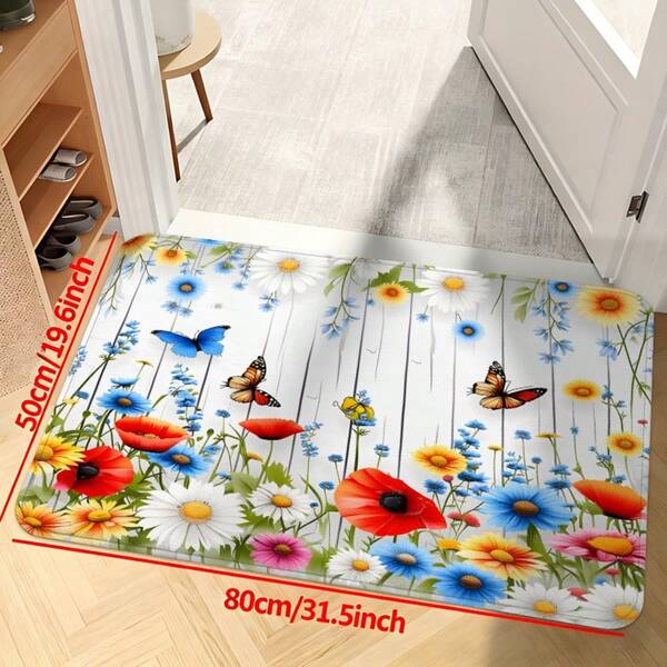 1pc Cartoon Seven-Star Ladybug Flannel Floor Mat, Non-Slip & Absorbent, Cute Style Decorative Foot Mat For Kids Room / Entryway, Suitable For Indoor & Outdoor Multiple Scenarios, Non-Slip Standing Floor Mat, Fashionable Laundry Room & Bathroom Mat, Washable Small Shower Mat, Home Decor Accessory, Essential Home Supplies, Flannel Mat