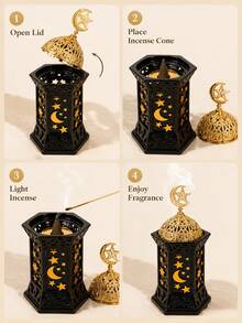 موقد بخور القمر والنجوم، حامل بخور زخرفي مع غطاء، ديكور العلاج بالروائح، ديكور عطر المنزل، ديكور غرفة التأمل، لمسة مساحة اليوجا، زينة الطاولة، ديكور رف غرفة المعيشة - C - مشاهدة 2