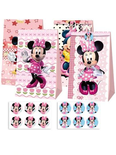  48Pcs/Set Disney Minnie New Theme Party Gift Bags, Birthday Party Decorations, Gift Packaging Bags, Paper Bags,Suitable For Birthday, Halloween, Christmas And New Year PartySupplies, Also A Perfect Choice For Thanksgiving