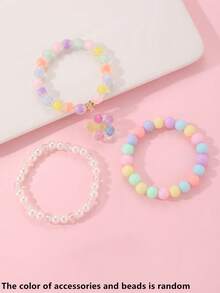 3pcs/Set Girls Colorful Beads Beaded Flower Pendant Bracelet Set Combination Suitable For Daily Decoration - Multicolor - View 4
