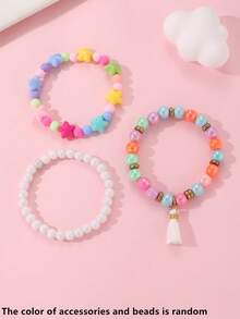 3pcs/Set Girls Colorful Beads Beaded Starfish Tassel Bracelet Set Combination Suitable For Daily Decoration - Multicolor - View 3