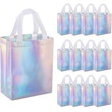 5 piezas Bolsas de regalo holográficas | Tamaño mediano | Material de tela no tejida | Reutilizables | Solución de regalos para eventos | Cumpleaños, fiesta, boda & Navidad | Diseño brillante arcoíris | Asa resistente - multicolor - Ver 1