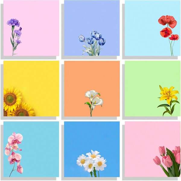 1/3/6/9pcs Cute Flower Sticky Note Set, 3" X 3" Flower Self-Adhesive Memo Paper, Fun Memo Set, Flower Stationery, Cute Adhesive Memo Pads, Flower Lover Gift, Office Decor Desktop Accessories, School Supplies