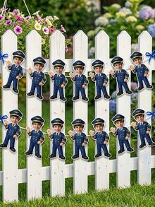 6/12/18pc Custom Photo Pilot Uniform Banner Garland, Personalized Boys Aviation Birthday Face Cutout Bunting, Blue Gold Airplane Themed Party Decor, Kids Birthday Photo Booth Prop,1st Birthday,Aviation Themed Baby Shower,Birthday Gift,Party Supplies - Multicolor - View 5
