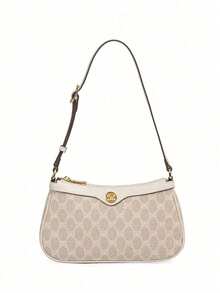 Minimalist Beige PU Leather Shoulder Bag, Spacious Interior And Adjustable Shoulder Strap, Making It An Ideal Choice For Going Out, School Or Travel, Perfectly Blending Classic Pattern With Casual Functionality. - Beige - View 3