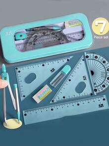 1 Set Atractivo de Regla Compás, Regla Triangular, Regla de Prueba, Juego de Reglas Multifuncional con Accesorios de Metal, Regreso a la Escuela - Conjuntos - Ver 2