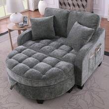 Multifunctional Sofa, 2-In-1 Sofa Bed, Storage Ottoman, Breathable Skin- Fabric, - Eucalyptus Wood, Suitable For Small Living Rooms, Studies, And Bedrooms. - 深灰色 - 查看 4