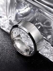1pc Fashion Men's 8mm Wide Stainless Steel Plain Matte Ring - Silver - View 2