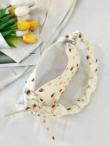 1 buah Tas Bahu Wanita Bahan Nilon Putih dengan Resleting Halus, Motif Cetak Stroberi, Tali Serut, Desain Modis, Serbaguna, Kasual, Musim Panas, Lintas Batas, Tas Bahu Niche Baru, Cocok untuk Penggunaan Sehari-hari Wanita - Putih - View 10