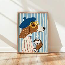 1pc Frameless Fashionable Dog Wall Art Print, Funny Vintage Animal Poster, Striped Background, Suitable For Decorating Bedroom, Living Room, Dorm, Personalized Poster Wall Art, College Dorm Back To School Essential - Frameless E - View 2