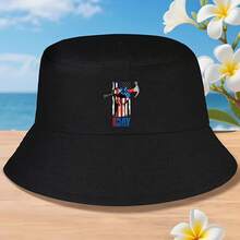 Labor Day Bucket Hat - American Flag & Hammer Graphic - Black With Red/Blue Accents - Non-Stretch Fabric - Machine Washable - For Construction, Manufa - 黑色 - 查看 3