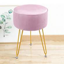 Dressing Table Stool Round – Vanity Stool With Padded Seat, Makeup Stool For Bedroom Living Room - Pink - View 5