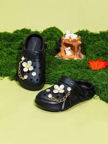 HOEASE Zuecos para niñas, zapatos de jardín, sandalias cómodas y ligeras con diseño calado, diseño floral para primavera y verano - Negro - Ver 7