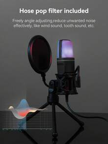 USB RGB Condenser Noise-Canceling Wired Gaming Microphone, Suitable For Podcast, Recording Studio, Live Streaming, Laptop, Desktop Computer - 查看 6