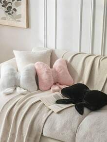 1PC Fluffy Plush Bow Shaped Throw Pillow, Squishy Soft Decorative Cushion For Room Decor & Bedroom Decor, Cute Aesthetic Bow Pillow For Living Room Sofa, Cozy Ornament For Apartment Dorm Home Decor - White - View 3