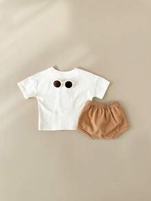 Newborn Baby Boy Girl Ice Cream Applique Casual Short Sleeve T-Shirt And Shorts Set, 2-Piece Summer Outfit - Beige - View 6