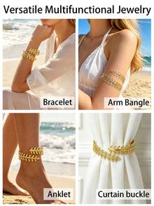 6 Stücke Set exquisite Blumen-Serie Metall-Armreifen, verstellbare Sommer-Blumen-Schmetterling-Blatt-vielseitige Armbänder, einzigartiges geschichtetes Design, geeignet für den täglichen Gebrauch, Zusammenkünfte, Partys, Geschenke - 6 Stück Gold-1 - Übersicht 5