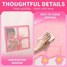 Cute Pink Flower Kids Play Tent, Foldable Princess Castle Playhouse With Windows, Breathable Fabric, Indoor/Outdoor Use, Easy Setup, For Bedroom Decor, Playtime & Birthday Gifts, Suitable For Girls - Pink Flower House - View 6