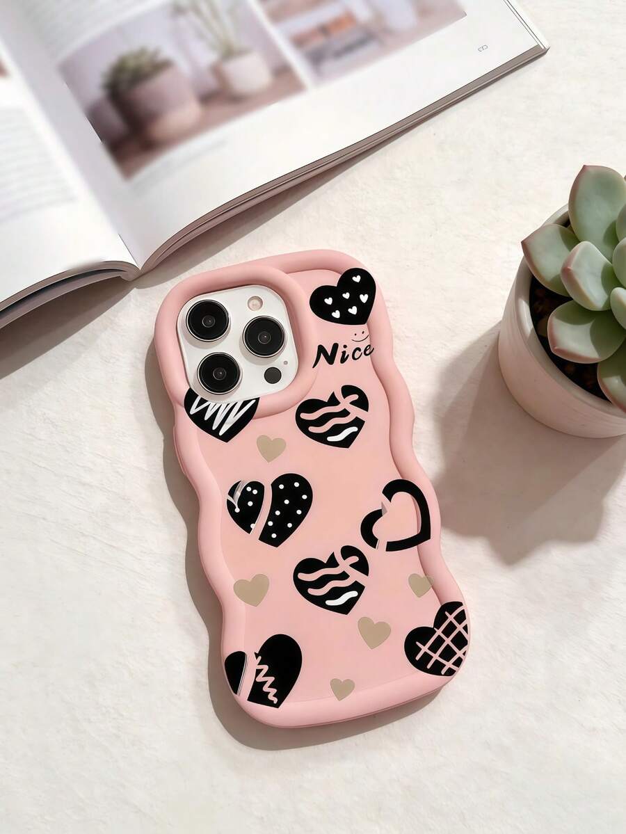 1pc Y2K Hollow Heart Pattern Macaron Dopamine Color Soft TPU Wavy Edge Phone Case Compatible With Galaxy A03 A04 A05 A06 A11 A12 A13 A14 A15 A16 A20S A21S A22 A23 A24 A25 A26 A31 A32 A33 A34 A35 A36 A50 A51 A52 A53A54 A55 A56 A73 S20FE S21FE S22 S22U S23 S23+ S23U S233FE S24 S24+ S24U S25 S25+ S25U/ Note 11 Note 12 Note 13 Note 14 /Samrt/Honor/Y7 Y9/Ealme C53 C55 - Pink - View 1