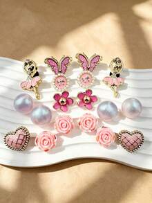 18pcs Rhinestone Butterfly Heart Pearl Flower Resin Fashion Minimalist Ins Style DIY Shoe Charms - Multicolor - View 4