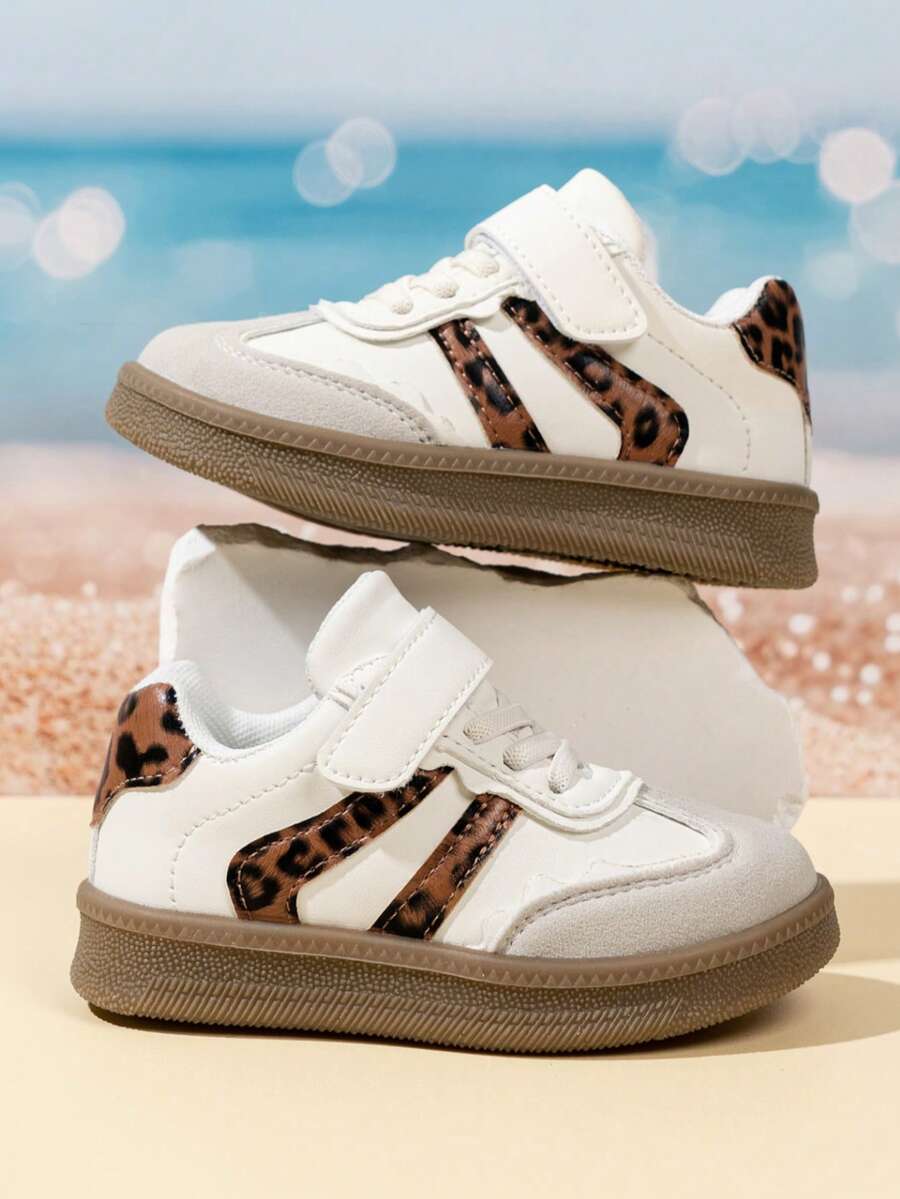 Boys & Girls Spring/Autumn 2026 New Style Children's White Sneakers, Magic Tape Non-Slip Soft Sole Sports Shoes, Retro Colorblock Baby Walking Board Shoes - Brown - View 1