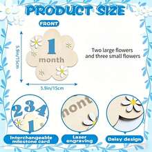 1-12 Months Wooden Flower Monthly Milestone Cards Baby Growth Record Photo Atmosphere Props ,Newborn Memorial Photo Prop, Double-Sided Mileage - Calendar Poster - View 10