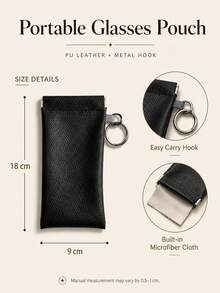 1pc Unisex Minimalist Eyeglass Pouch, Portable Glasses Storage Bag, Soft Shell Anti-Scratch Eyewear Protective Case, Hanging Eyeglass Bag - Black - View 4