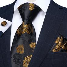 4PCS Men's Business Black Gold Floral Necktie Set With Tie Clip, Suit For Daily Office Meetings, Regular Formal Events And Men Gift - Black - View 2