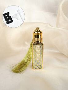 Luxury Vintage Arabic Style Glass Rollerball Perfume Bottle, Transparent Glass Body With Floral Pattern Decoration And Tassel, Premium Metal Cap, Leak-Proof Refillable Travel Container, Essential For Aromatherapy Travel, Ideal Wedding And Birthday Gift - Gold - View 8