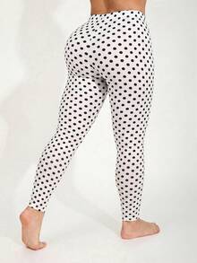 Spring Summer Casual Women Elastic Black Tight Pant With Polka Dot Print Home Lifting Buttocks Leggings Outdoor Vacation Walking Fitness Cropped Pants - Multicolor - View 49