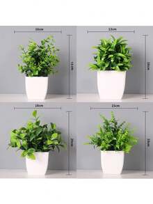 2/3/4pcs White Flower Pot Set With Small Artificial Plants, Includes Pots, Suitable For Indoor Home Decor, Office, Bathroom And Bedroom, With Plastic Eucalyptus And Mini Wheat Grass, Ideal Desktop Artificial Plant Decoration - Green - View 15