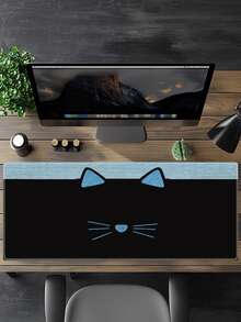 Alas Mouse Kucing Lucu, Alas Meja Hitam Besar, Desain Wajah Kucing Biru, Bagian Bawah Karet Anti Selip, Tepi Dijahit, Alas Keyboard Kucing Lucu, Cocok Untuk Kantor, Bermain Game, Dekorasi Rumah - View 2