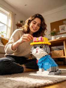 636pcs Persian Cat/Cow Cat/Tabby Cat/Costume Cat Building Block Model Set, Creative Puzzle Game, Unique Bedroom Decor And Personalized Gift, Decorative Style Model With Customized Stickers, Ideal Gift To Relieve Irritability And Stress - Multiple Colors - View 13
