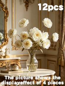 1/6/12 piezas Flores de peonía artificial de seda con tallos largos, adecuadas para boda, decoración de celebraciones, arreglo floral DIY, decoración del hogar en sala de estar, dormitorio, comedor, útiles escolares - Blanco - Ver 13