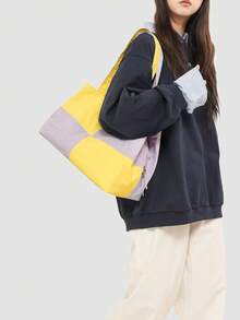 1个高品质蓝色帆布手提袋，大容量通勤/工作/购物包，简约百搭女士单肩包 - 彩色 - 查看 5