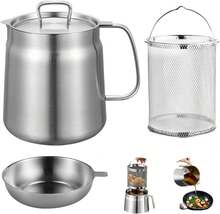 2L 304 Stainless Steel Fryer Pot With Mesh Basket & Lid, Multifunctional Oil Strainer Storage Container - Silver - View 7