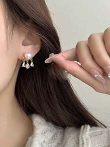 1 Pair Fashionable New Faux Pearl Zirconia Pendant Earrings For Women, Clip-On Ear Cuffs Without Piercing, Elegant Elegant Ear Jewelry Suitable For Daily Wear And Holiday Gift - Ear Clip - View 4