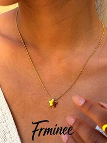 Frminee 1pc 18k Gold-Plated Star Stainless Steel Necklace, Women's Fashion Jewelry Accessory, Suitable For Daily Vacation Wear And Holiday Gifts - Multicolor - View 1