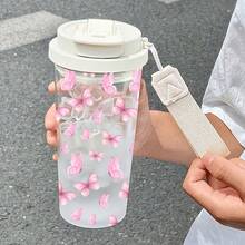 1/5入 17oz 柔粉色蝴蝶印花透明雙用保溫瓶，防漏便攜附掛繩，適用冷熱飲，吸管/直飲設計，汽車/學生/上班族便攜杯，戶外通勤，甜美Ins風，日常與節日理想禮物 - 粉紅蝴蝶 - 查看 8