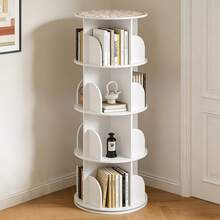 Bibliothèque rotative à 4 niveaux, blanche, étagère rotative pratique pour livres, jouets, salon et bureau à domicile, élégante et peu encombrante, facile à assembler, parfaite pour les chambres d'enfants et les petits espaces, comprend un coffre de rangement, qualité premium, disponible immédiatement - Blanc - Voir 7