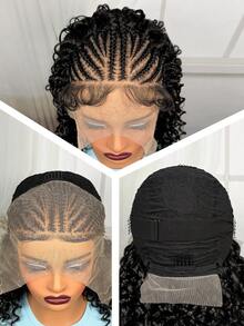 A ANYTIME Women's 13*6 HD Lace Front Wig, Pre-Braided Curly Hair With Handmade Cornrows, Natural Baby Hair, 16 Inch - Black - View 10